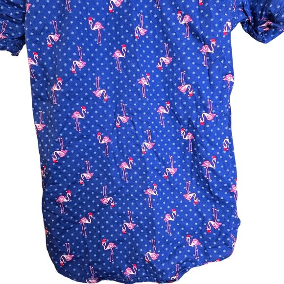 Drill Clothing Co Mens Flamingo Holiday Shirt M Snowflakes Blue Stretch‎ Santa - Picture 7 of 8